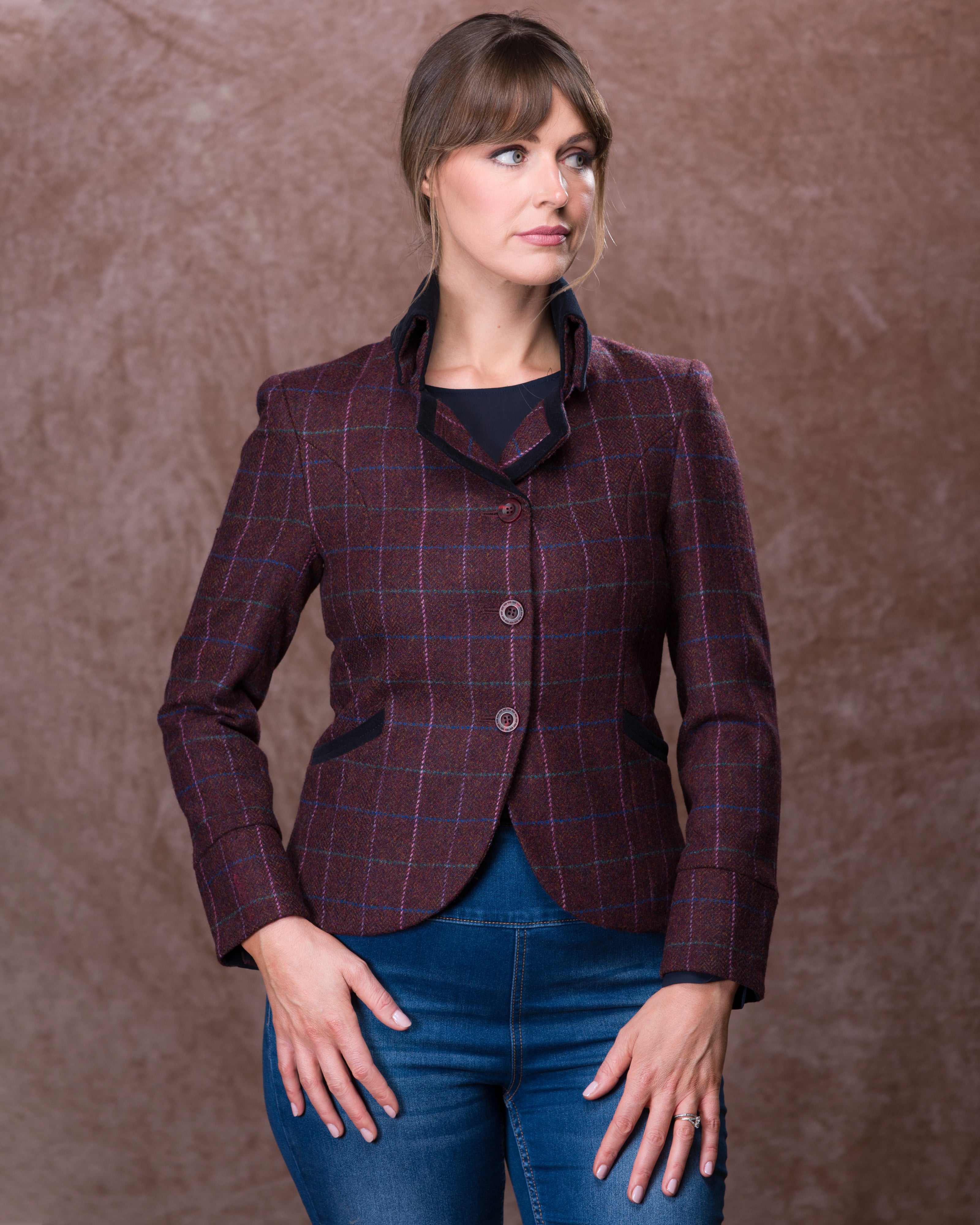 Emer Tweed Jacket - Winter Berry Check - Jack Murphy Ireland