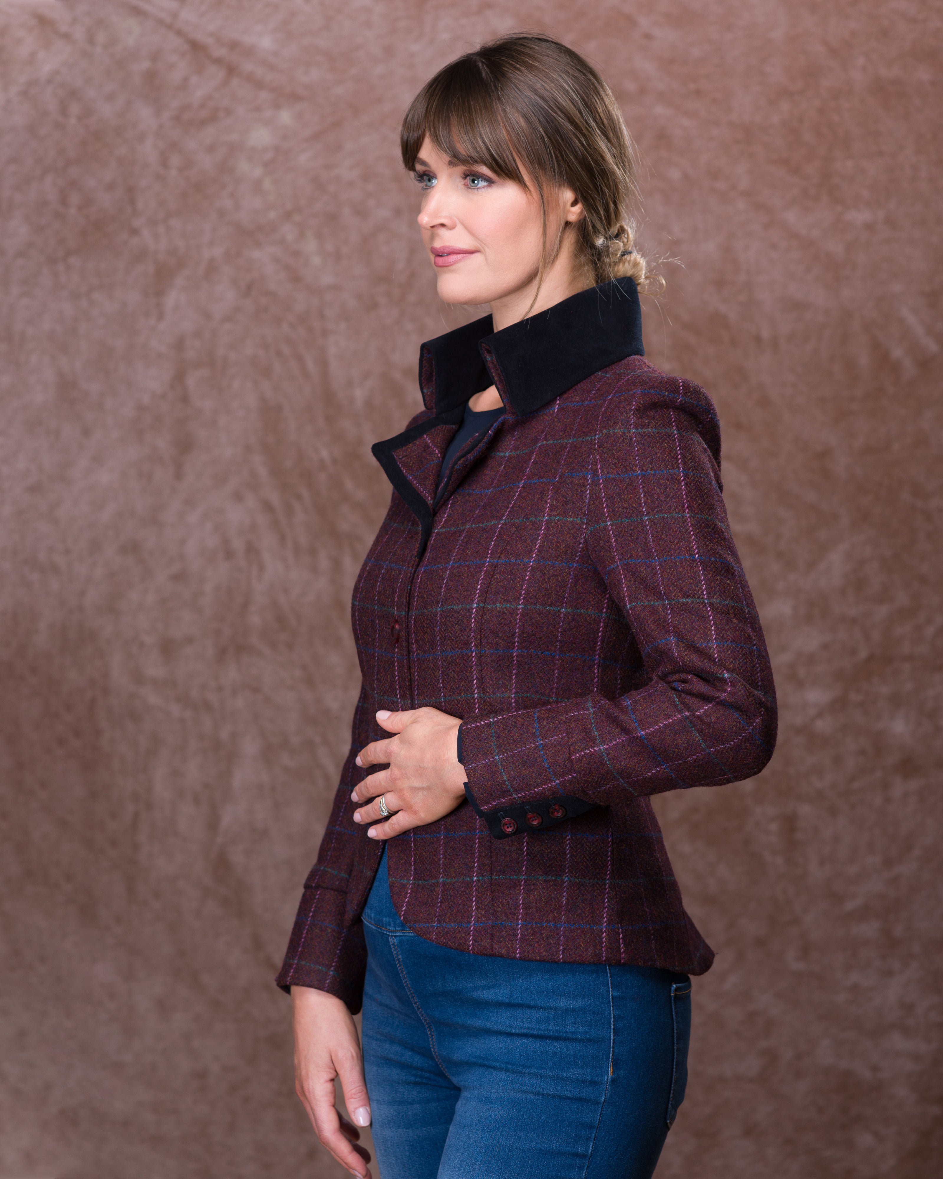 Emer Tweed Jacket - Winter Berry Check - Jack Murphy Ireland