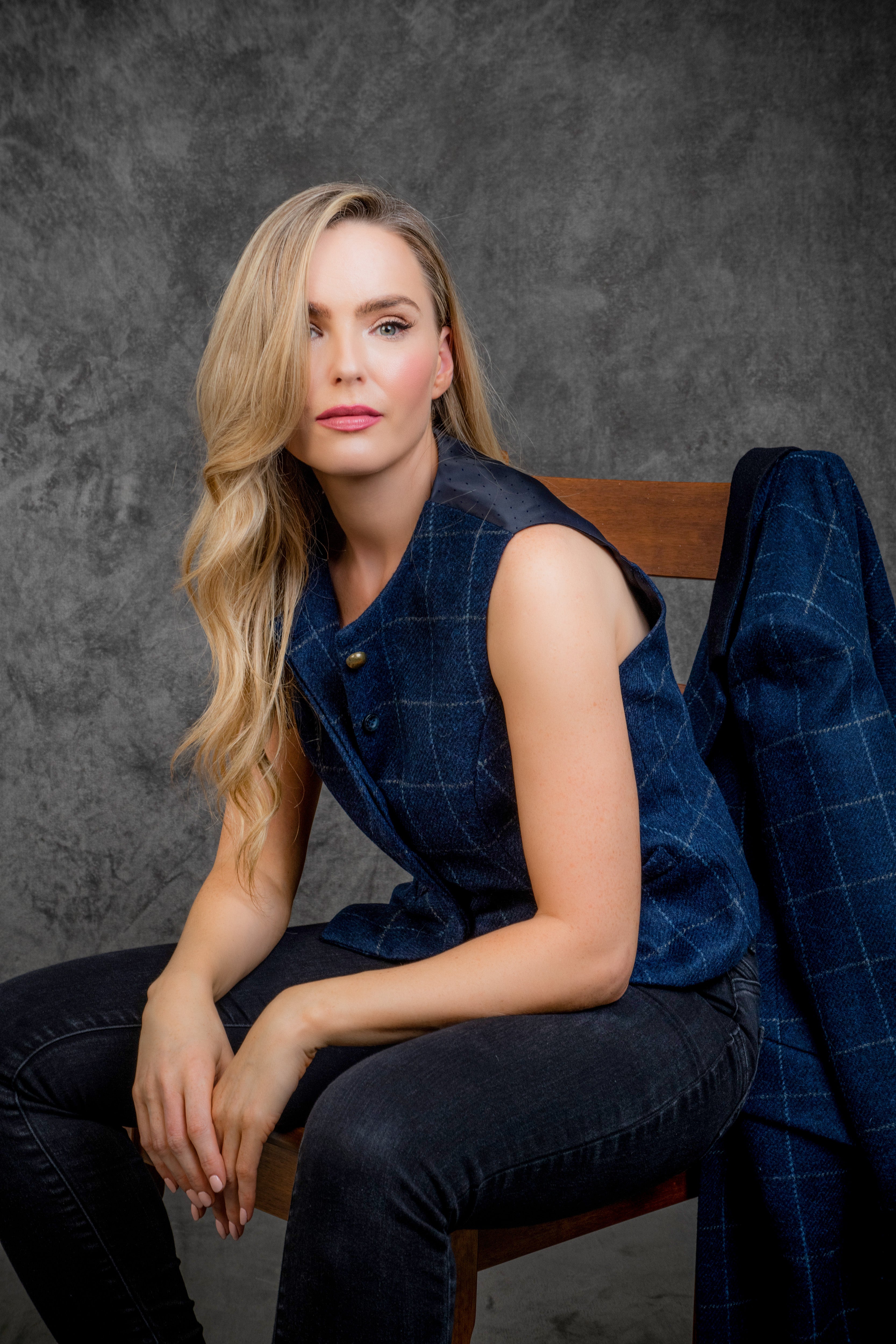 Eva Tweed Waistcoat - Navy Check - Jack Murphy Ireland