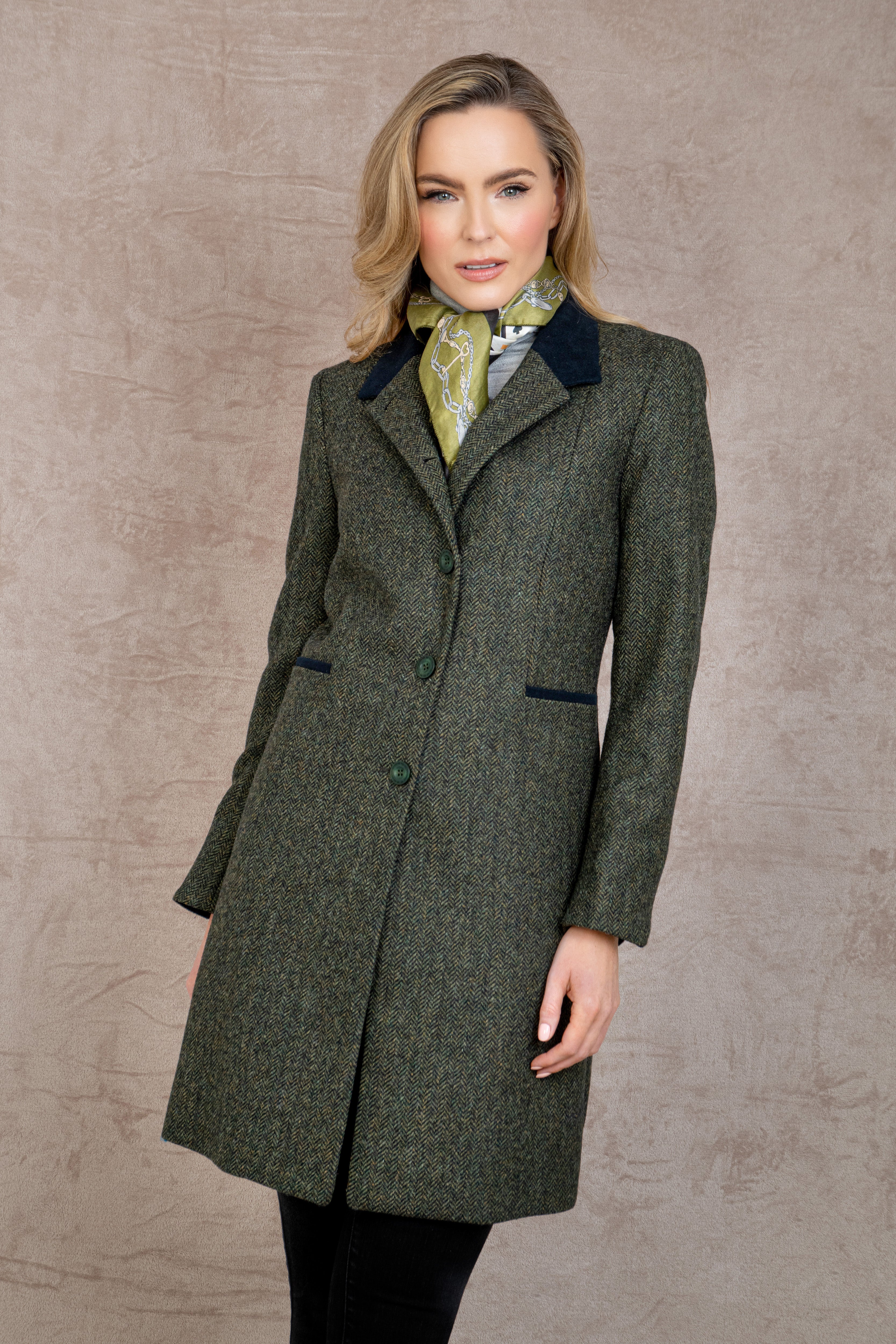 Isabella Tweed Coat - Green Fields Herringbone