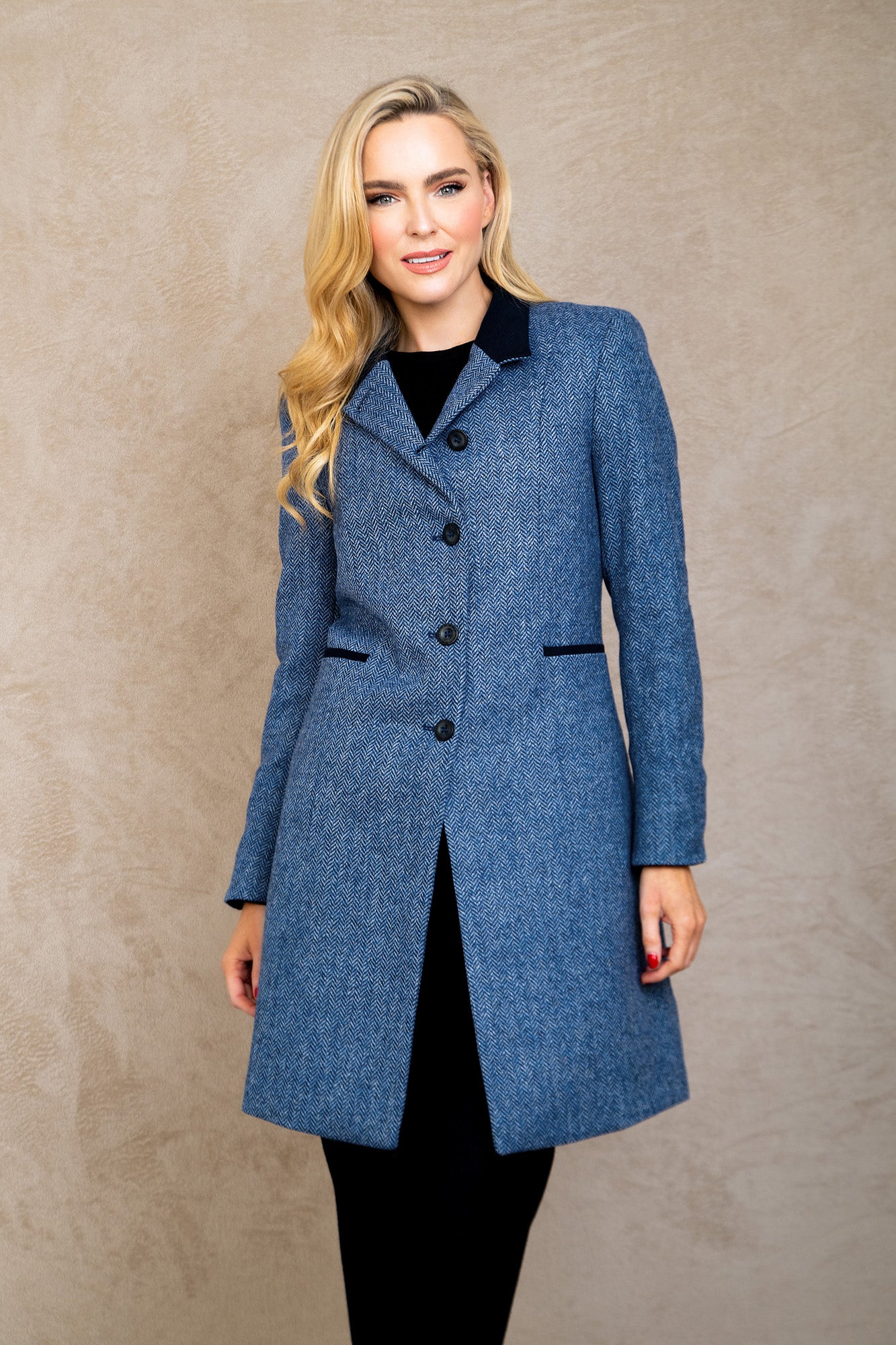 Isabella Tweed Coat - Light Blue Herringbone