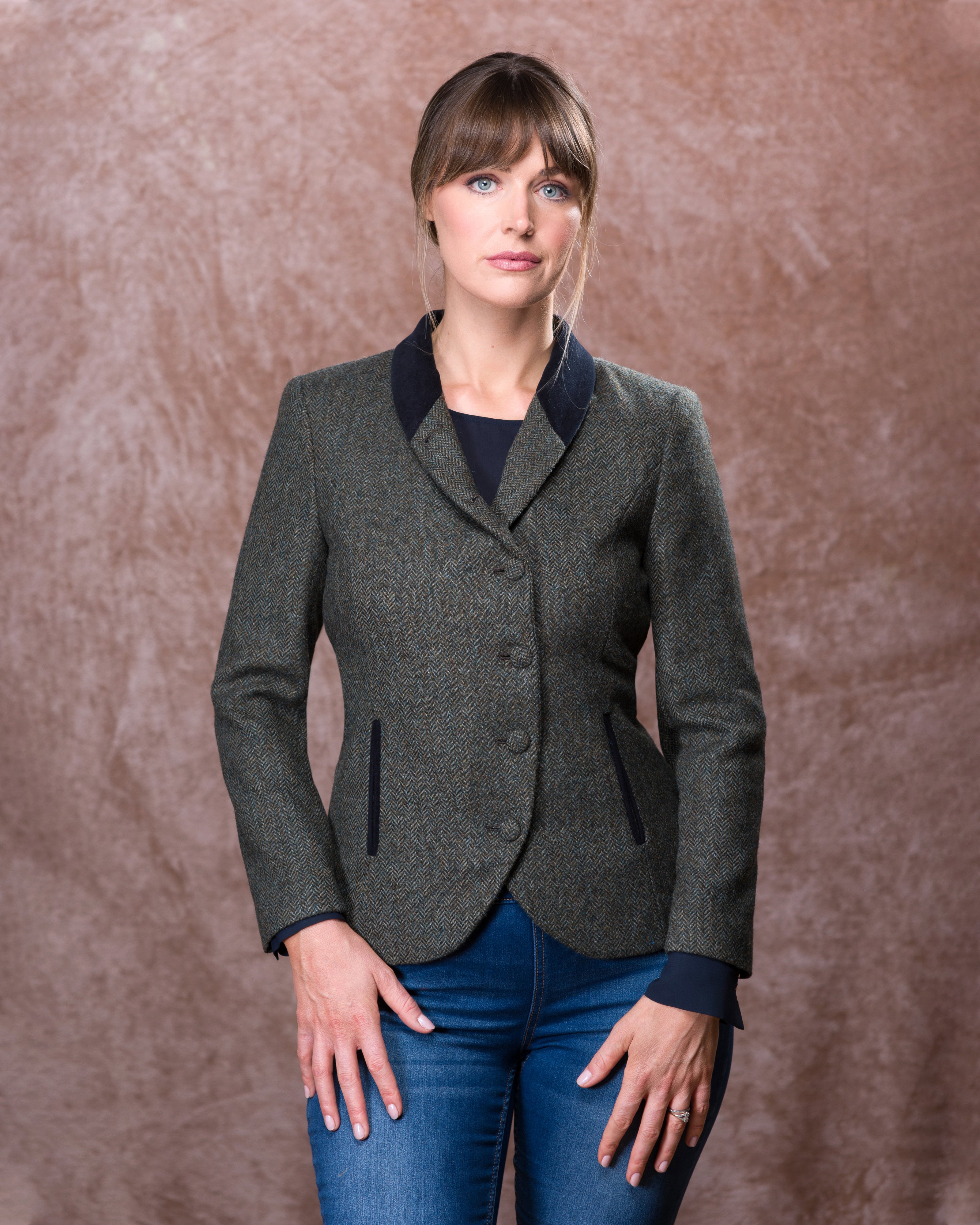 Nicole Tweed Jacke - Olive Teal Herringbone