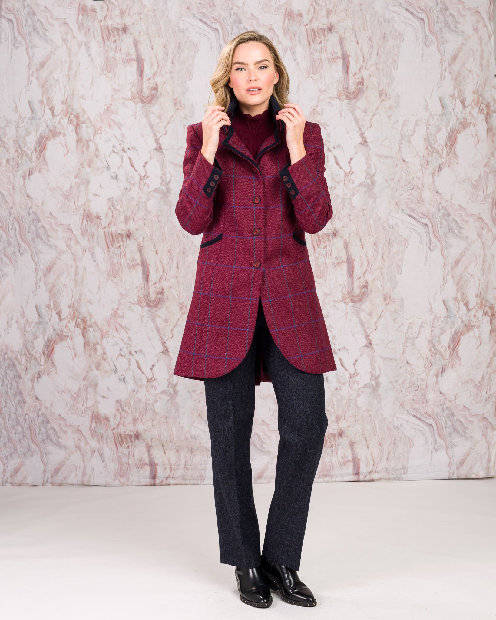 Sinead Tweed Coat - Rose Herringbone Check